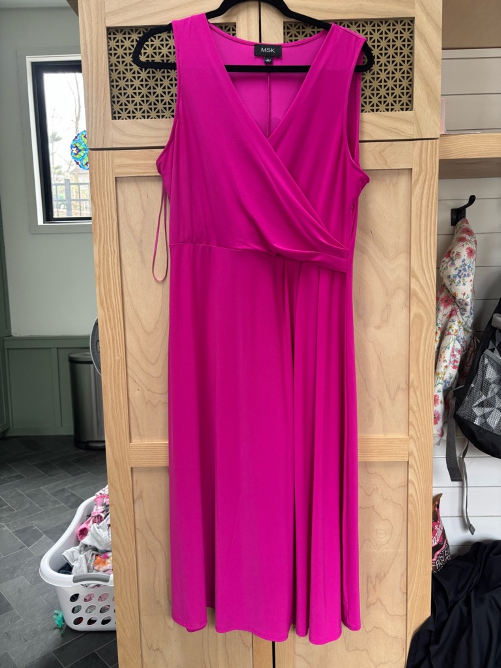 MSK Sleeveless Wrap-Front Midi Dress in Fuchsia